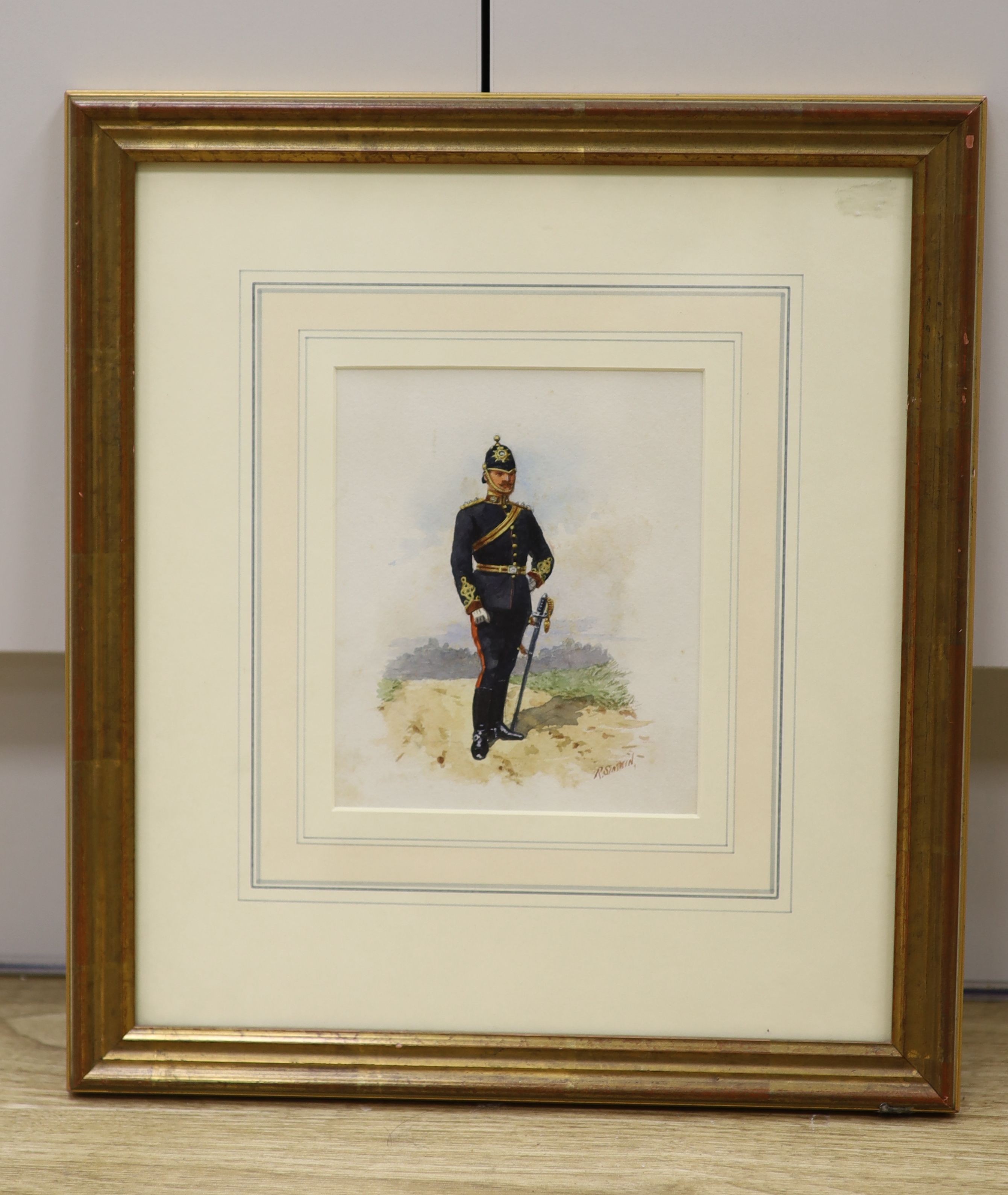 Richard Simkin (1840-1926), waterolour, Portrait of a guardsman, signed, 16 x 13cm